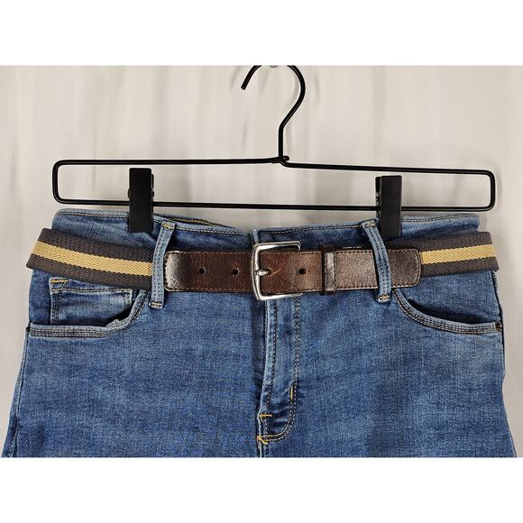 COACH VINTAGE BROWN LEATHER, GRAY & BEIGE STRIPE BELT – CHROME BUCKLE – SIZE 36" - Picture 2 of 10